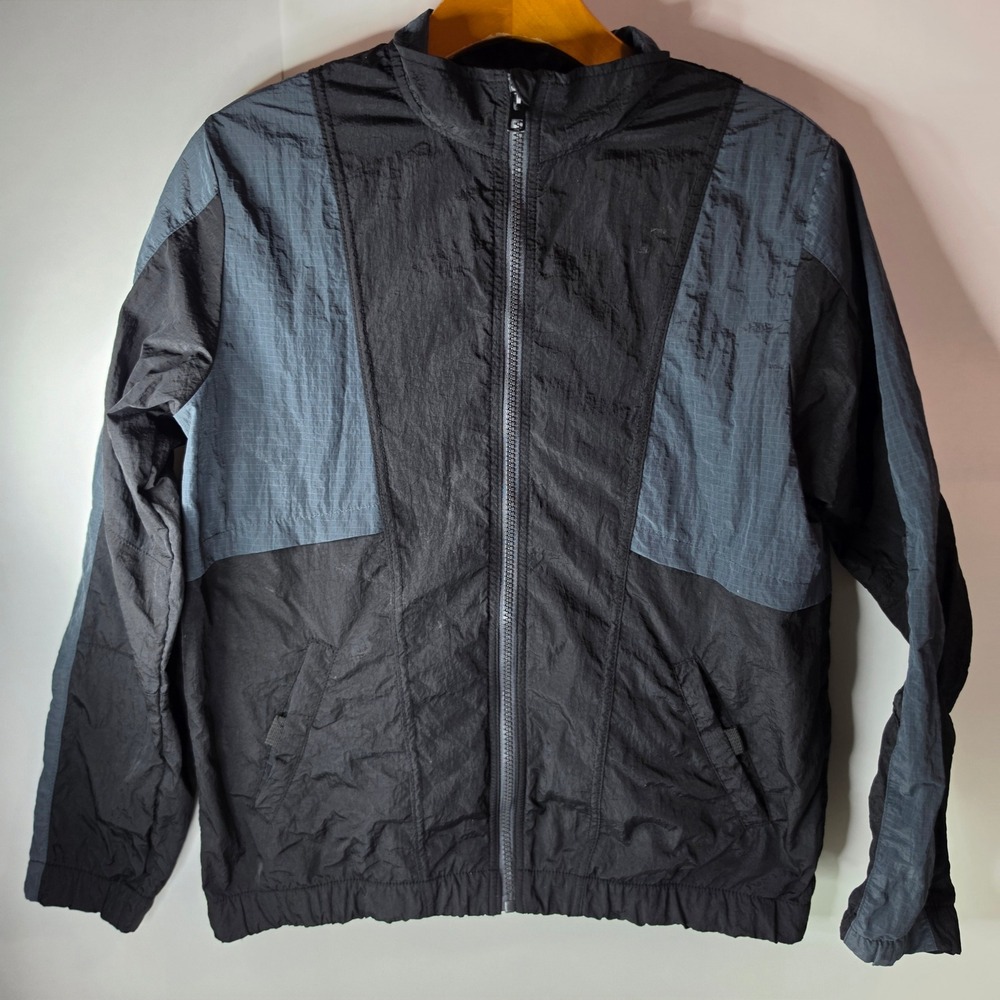 Russell Athletic Boys XL 14-16 Windbreaker Jacket Black Gray Colorblock Full Zip